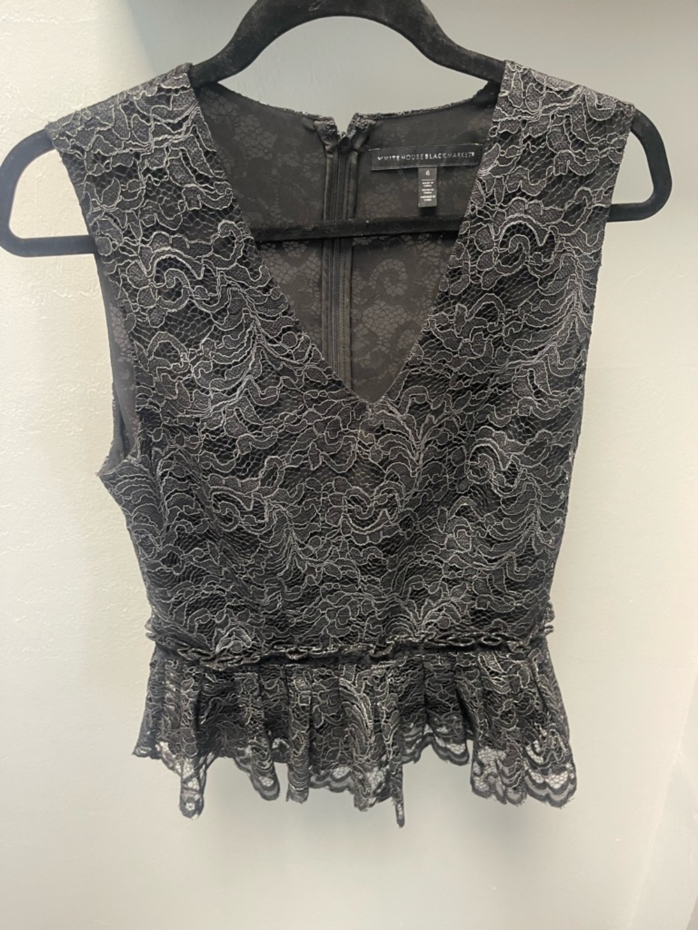 White House Black Market Black Lace Peplum Camisole size 6 new no tags